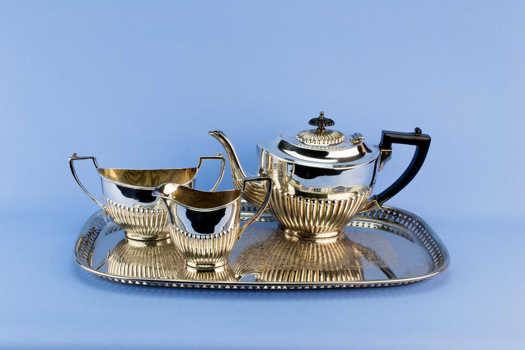 Silver plated tea set on tray, English 1930s
