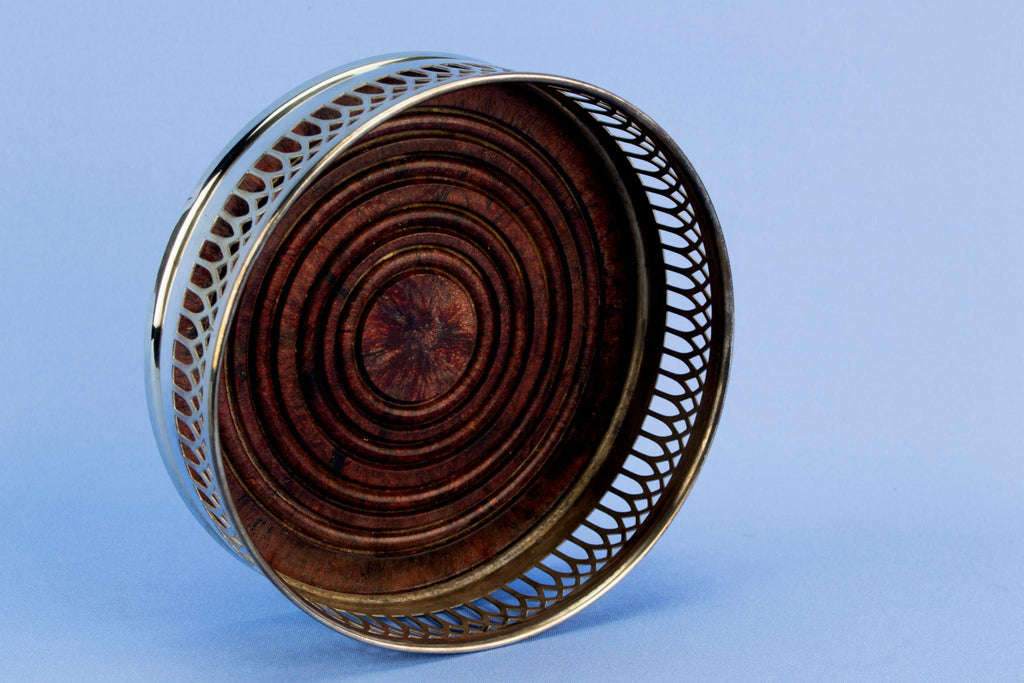 Silver plated bottle coaster, English mid 20th century