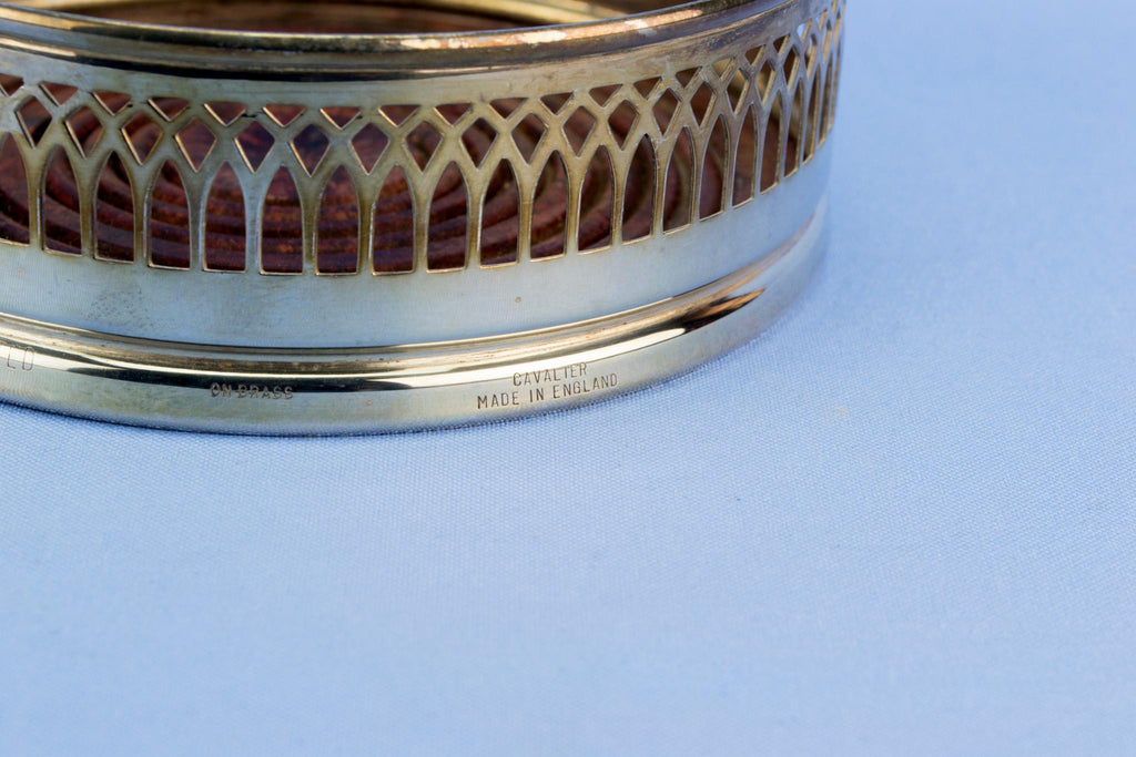 Silver plated bottle coaster, English mid 20th century