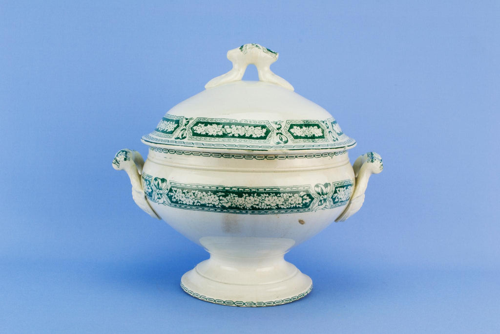 Large Green Floral Tureen, English 1870s