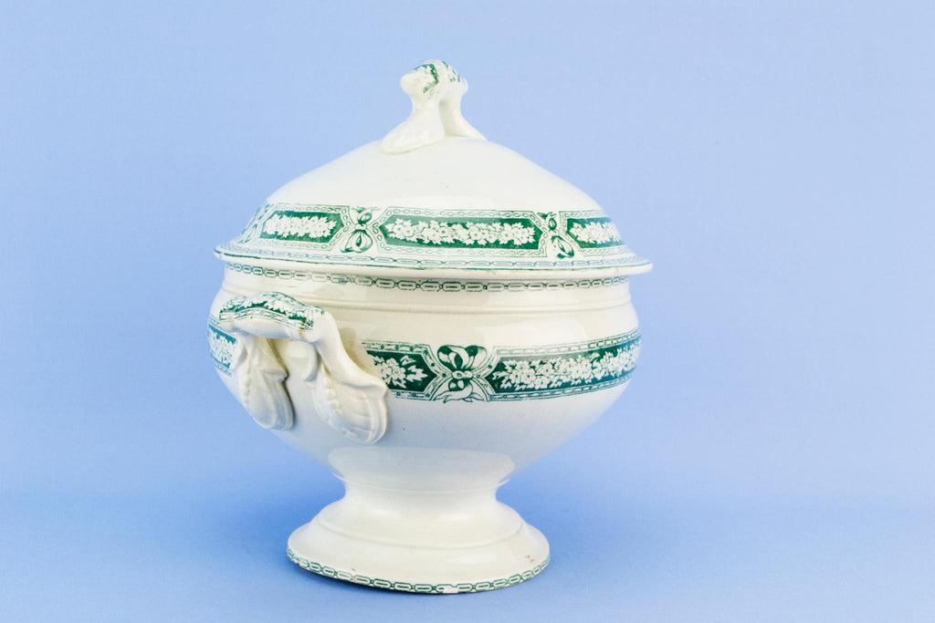 Large Green Floral Tureen, English 1870s