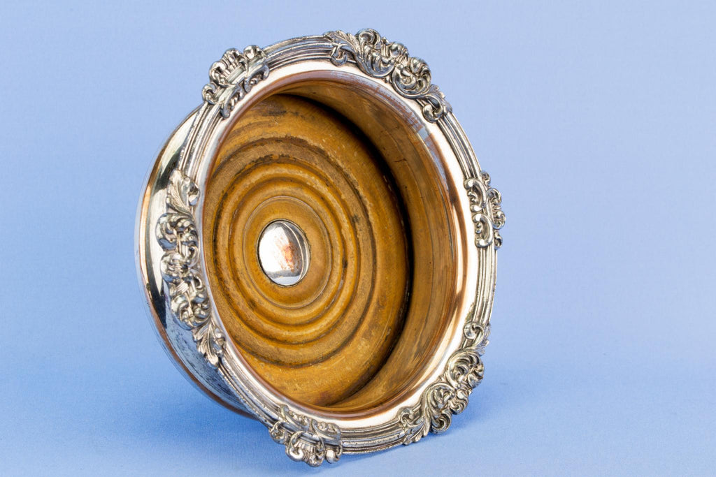 Silver plated bottle coaster, English mid 19th century