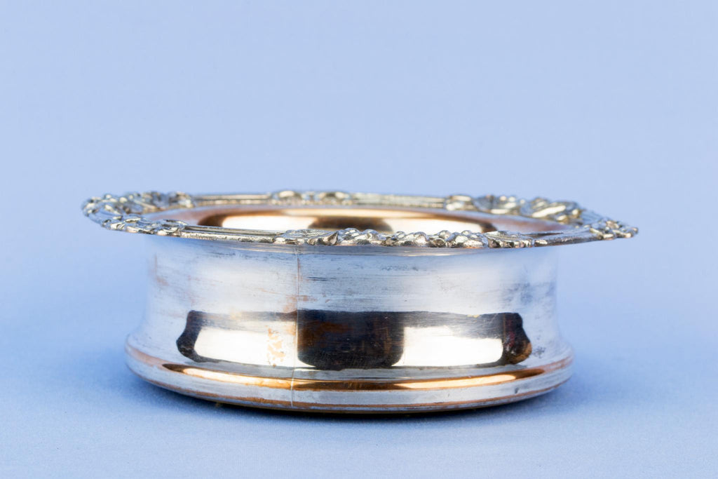 Silver plated bottle coaster, English mid 19th century