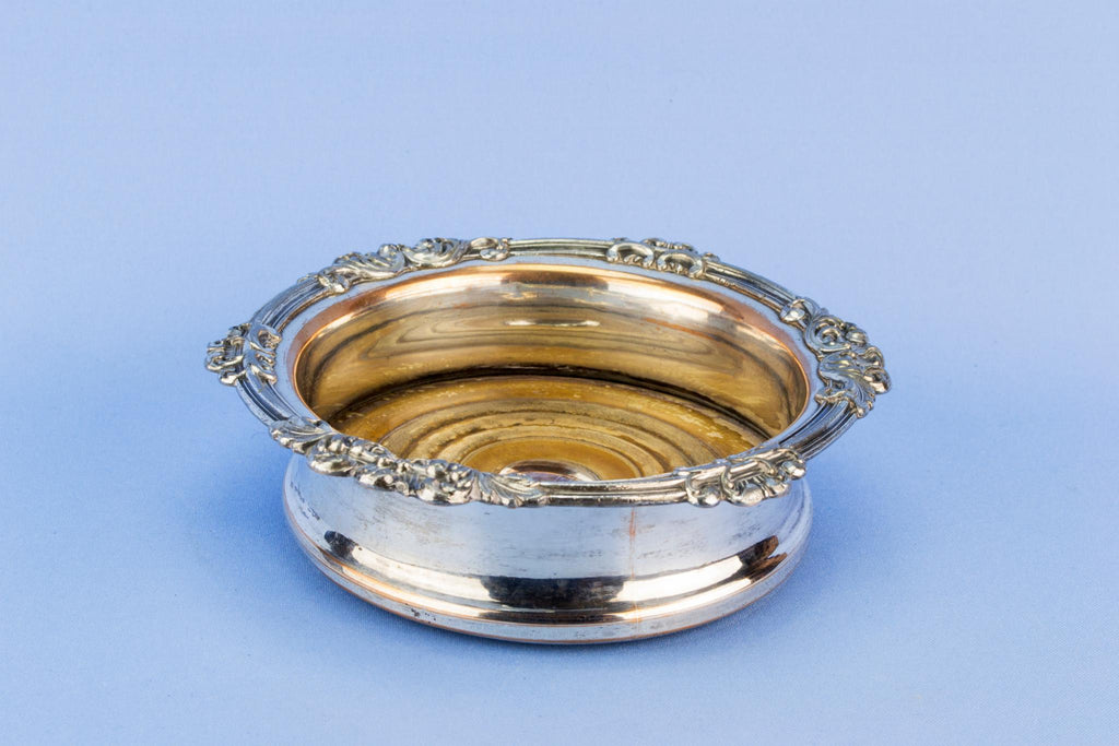 Silver plated Acanthus bottle coaster, English mid 19th century