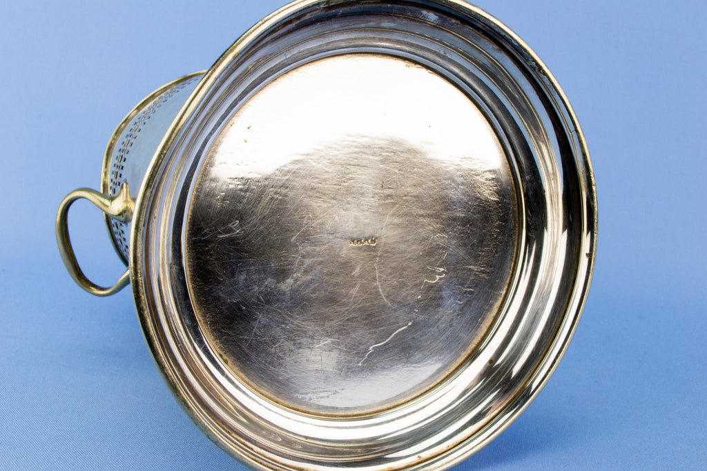 Large silver plated bottle coaster, English 1930s