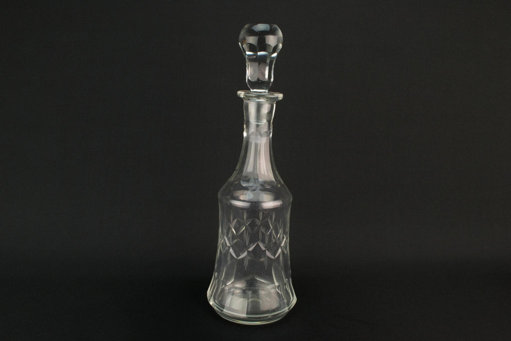  Cut Glass Tall Mallet Decanter, English Mid 20th Century