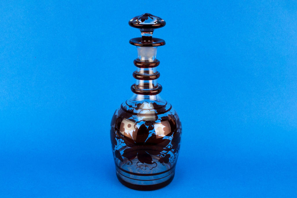 Blown Glass Painted Red Barrel Decanter, 19th Century