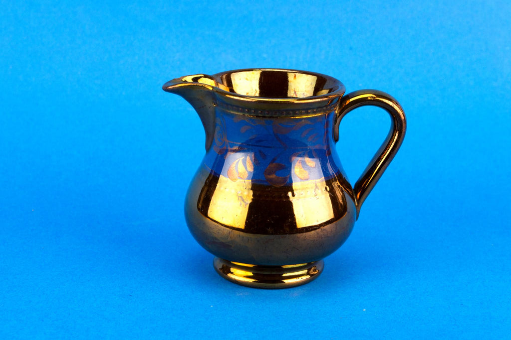 Small blue and bronze lustre milk jug, English 1830s