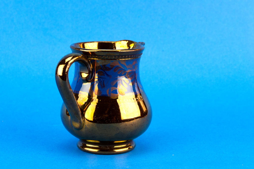 Small blue and bronze lustre milk jug, English 1830s