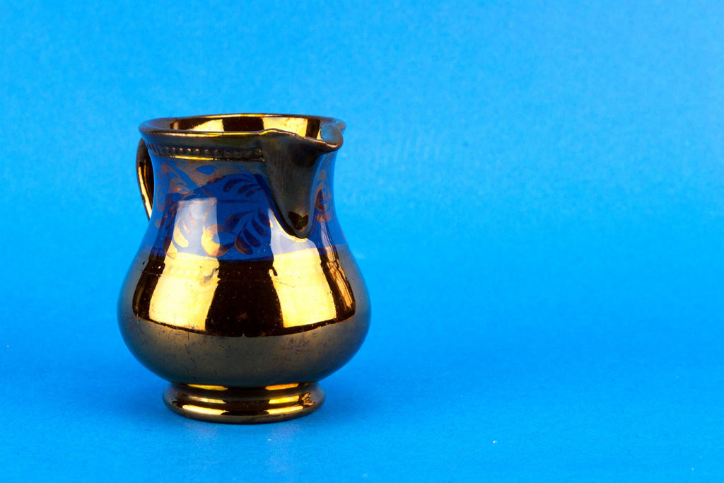 Small blue and bronze lustre milk jug, English 1830s