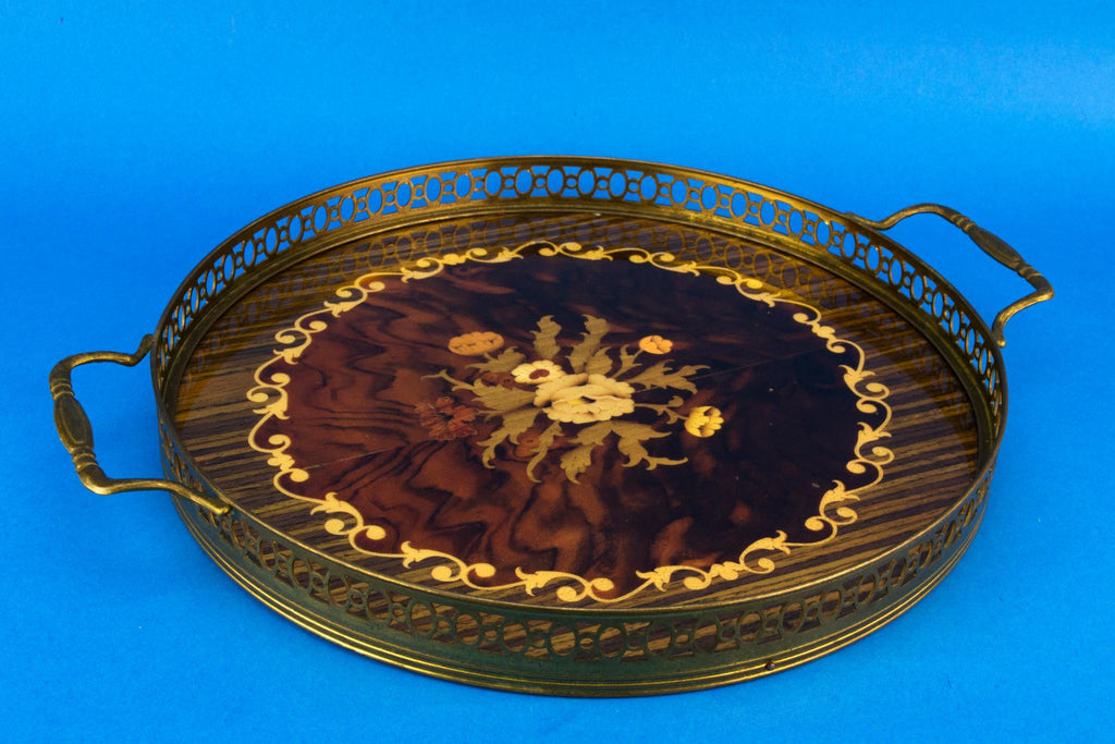 Floral Marquetry serving tray, Italian 1950s