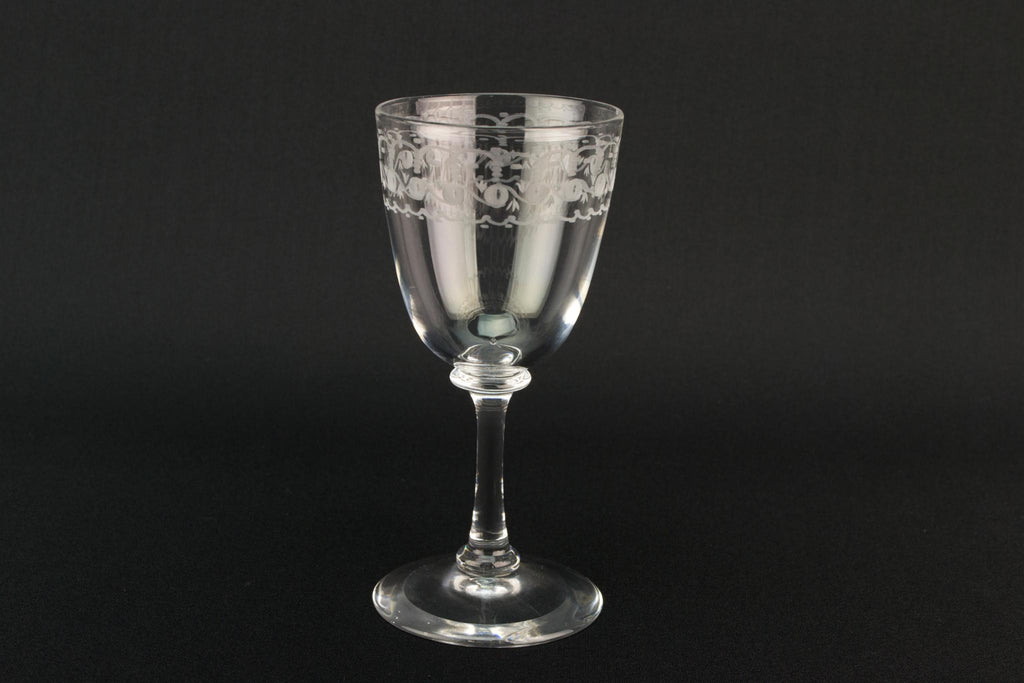 Medium Engraved Port Glass, English Early 1900s