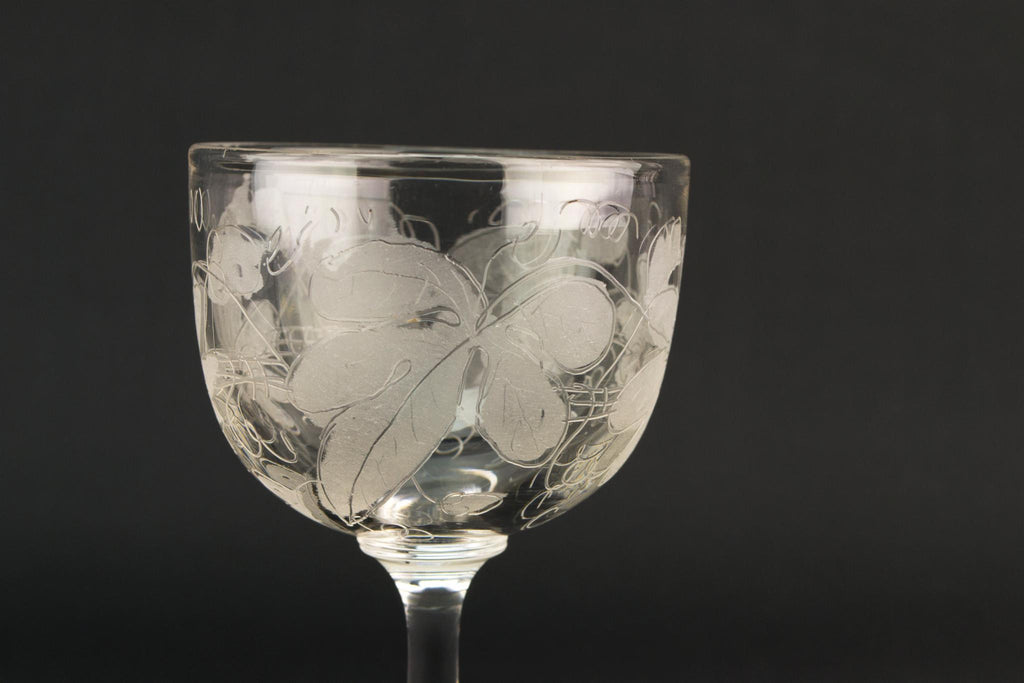 Engraved Edwardian Port Glass, English Early 1900s