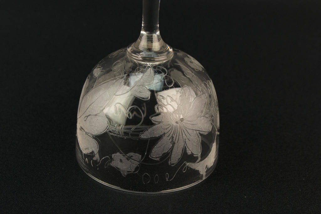 Engraved Edwardian Port Glass, English Early 1900s
