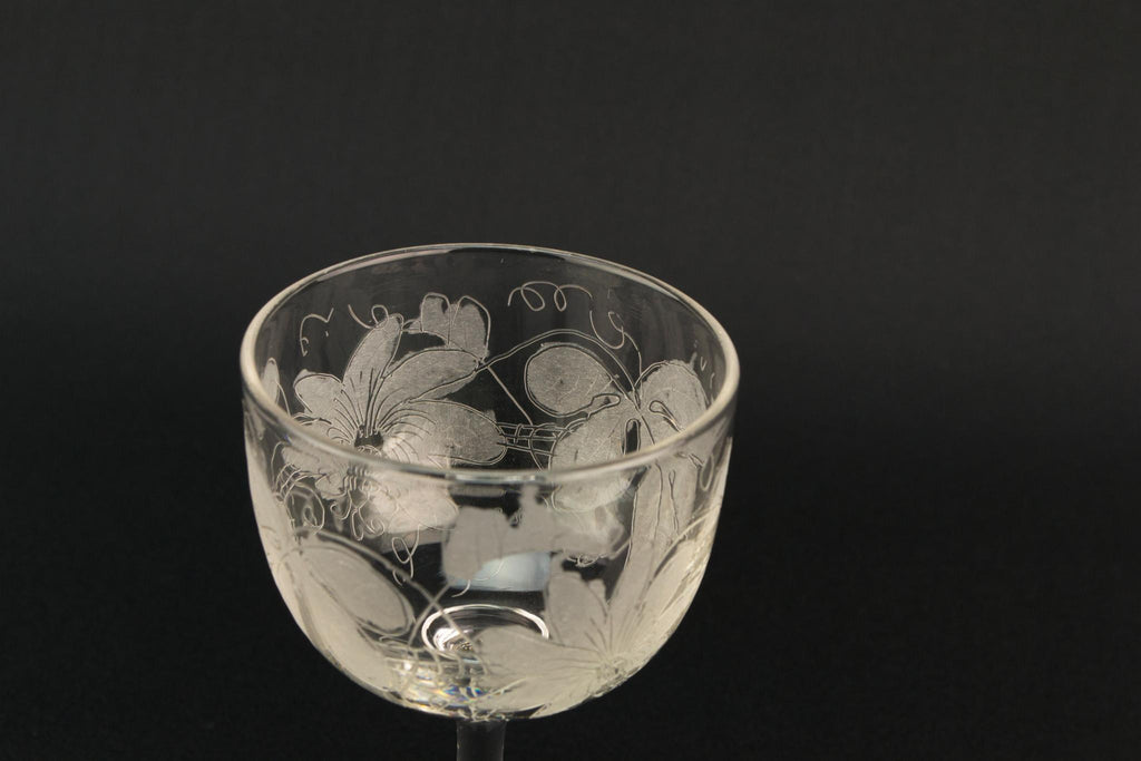 Engraved Edwardian Port Glass, English Early 1900s