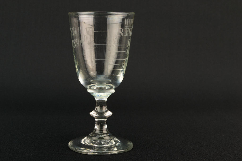 Engraved Shot Measurement Stem Glass, English Circa 1900