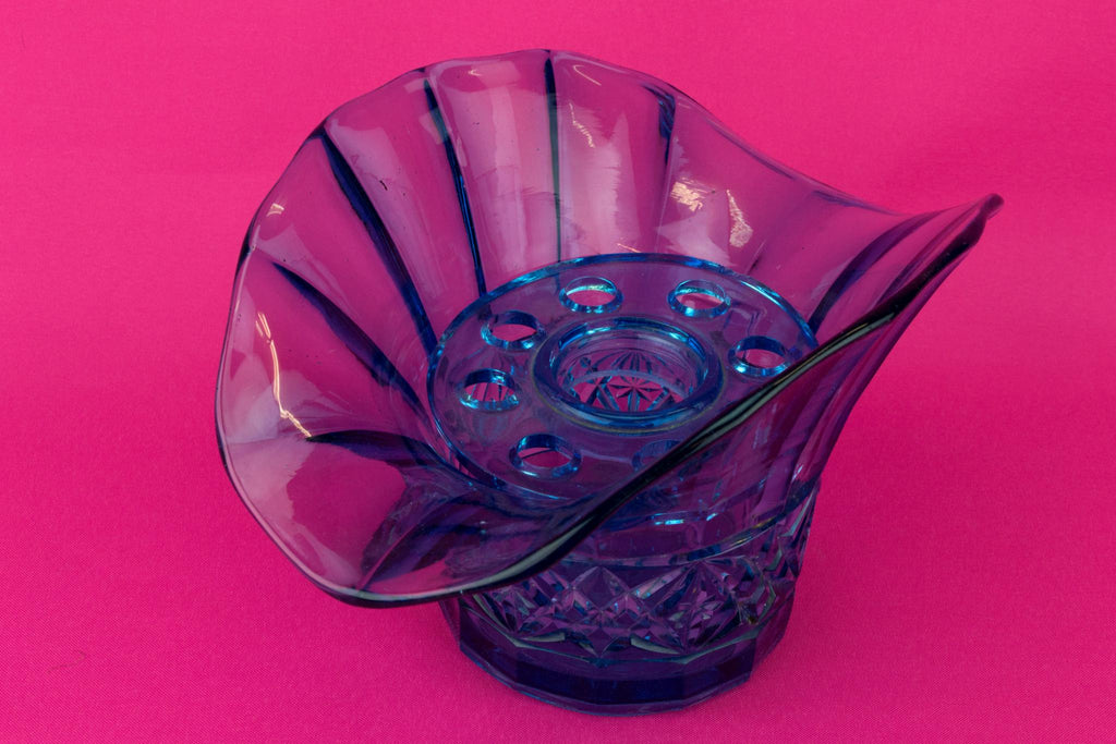 Art Deco Blue Glass Flaring Vase, English 1930s