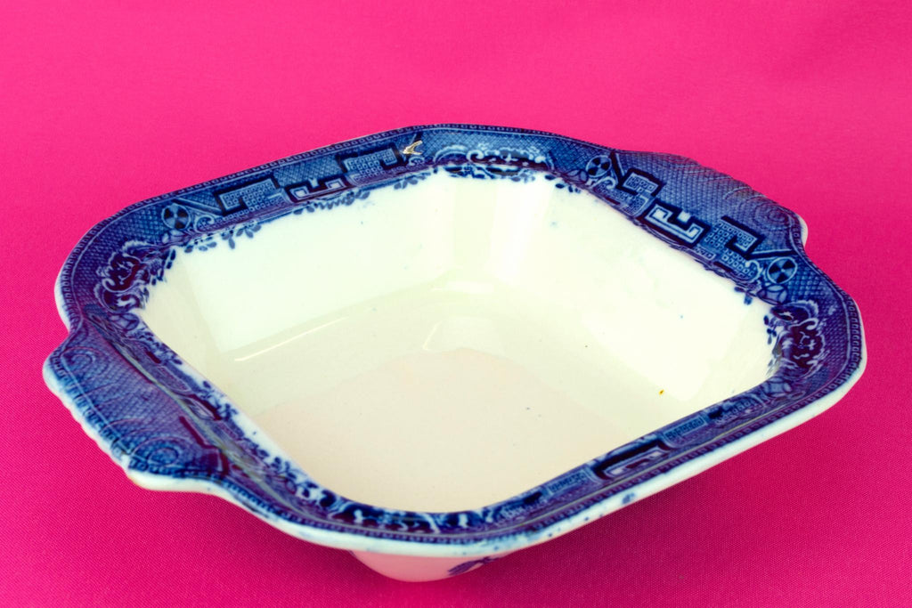 Blue and White Willow Serving Bowl, English Early 1900s
