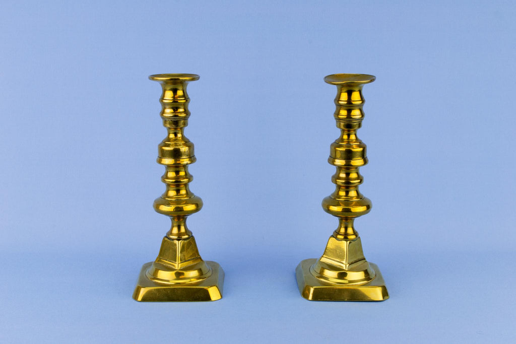 2 Brass Medium Georgian Candlesticks, English Early 1800s