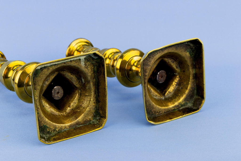 2 Brass Medium Georgian Candlesticks, English Early 1800s