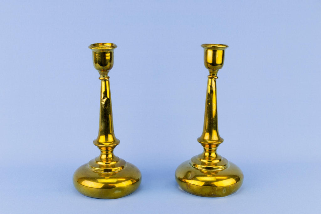 Pair Of Aesthetic Movement Brass Candlesticks, English 19th Century
