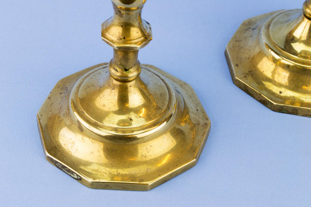 Pair Of Panelled Brass Candlesticks, English Early 1900s