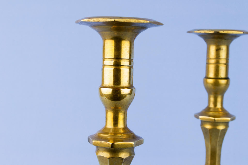 Pair Of Panelled Brass Candlesticks, English Early 1900s