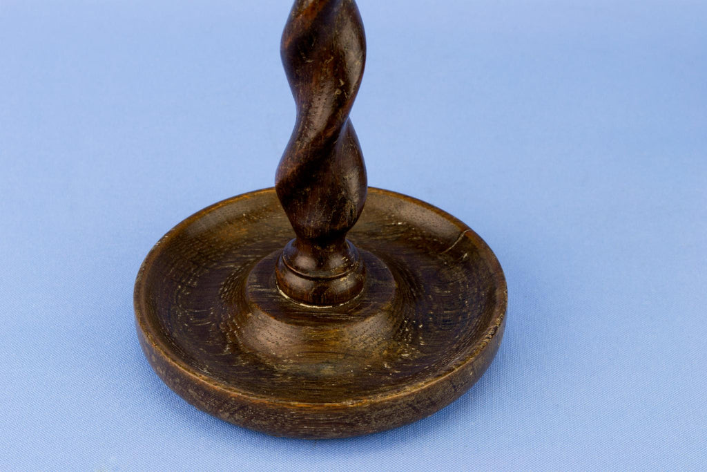 Pair Of Barley Twist Oak Candlesticks, English Early 1900s