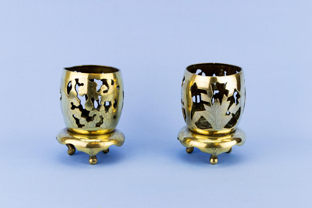 Pair Of Brass Candle Lights, Indian Mid 20th Century