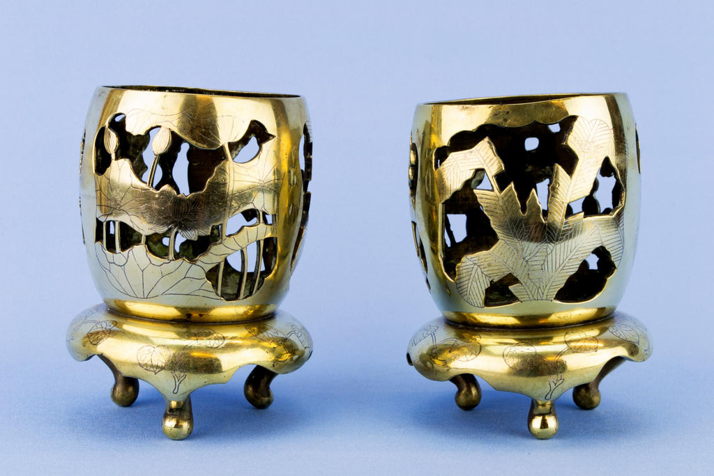 Pair Of Brass Candle Lights, Indian Mid 20th Century
