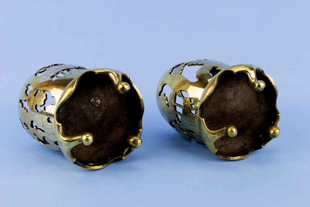 Pair Of Brass Candle Lights, Indian Mid 20th Century