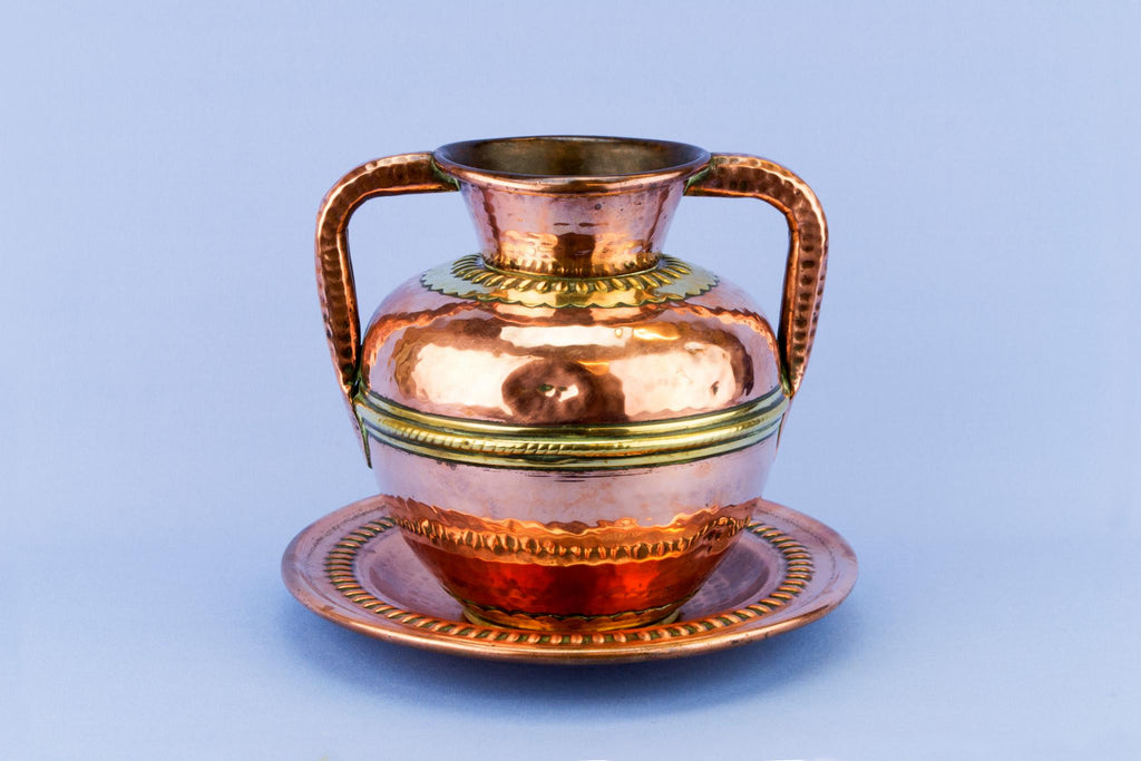 Hammered Copper & Brass Vase on Stand, Indian Mid 20th Century