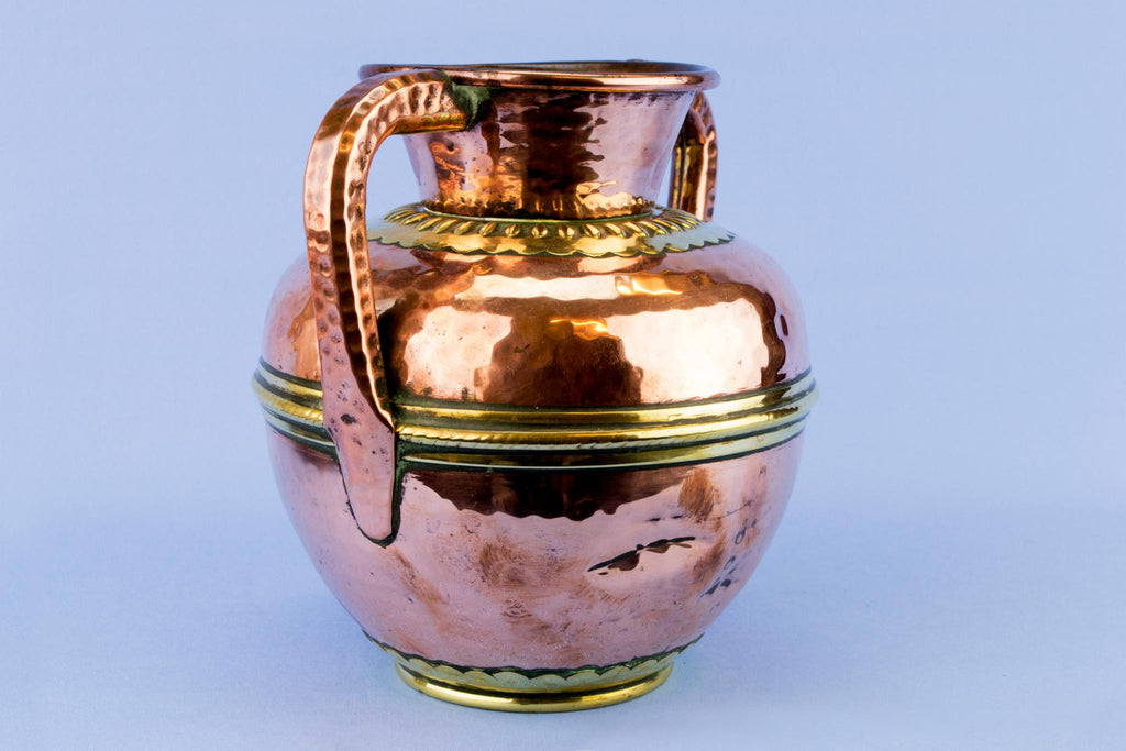 Hammered Copper & Brass Vase on Stand, Indian Mid 20th Century