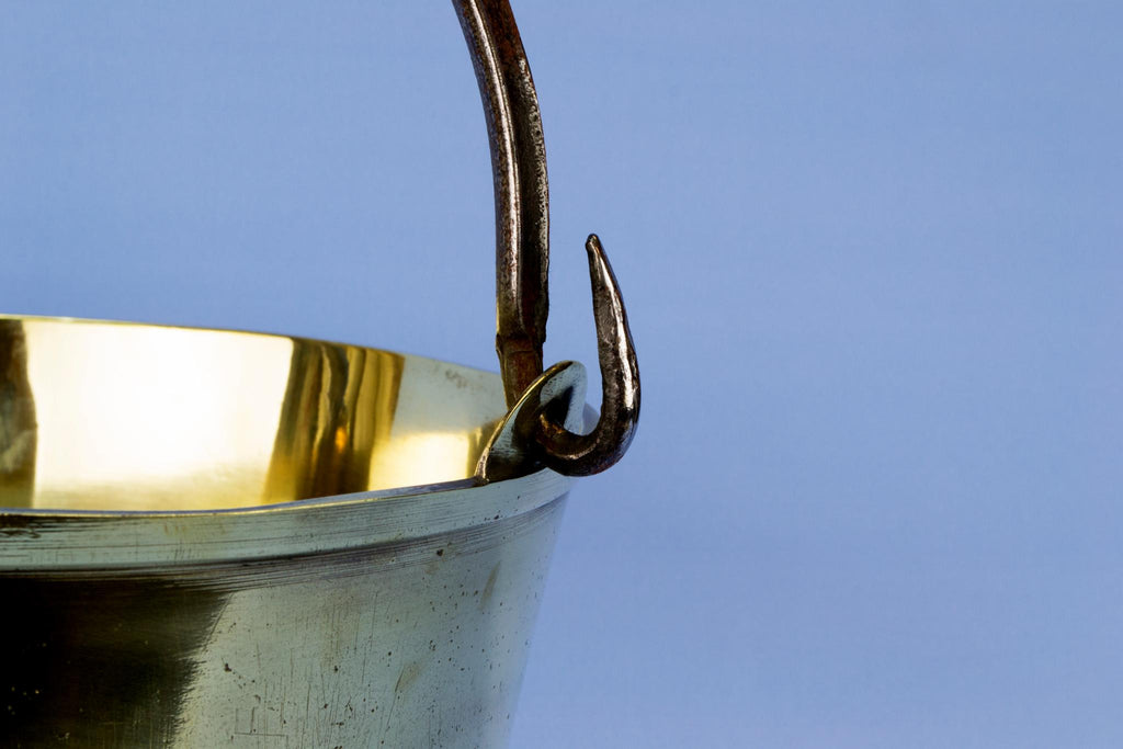 Large brass cooking pan iron handle