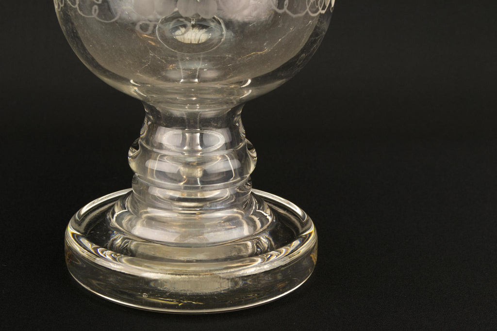 Engraved Glass Victorian Vase, English Late 19th Century