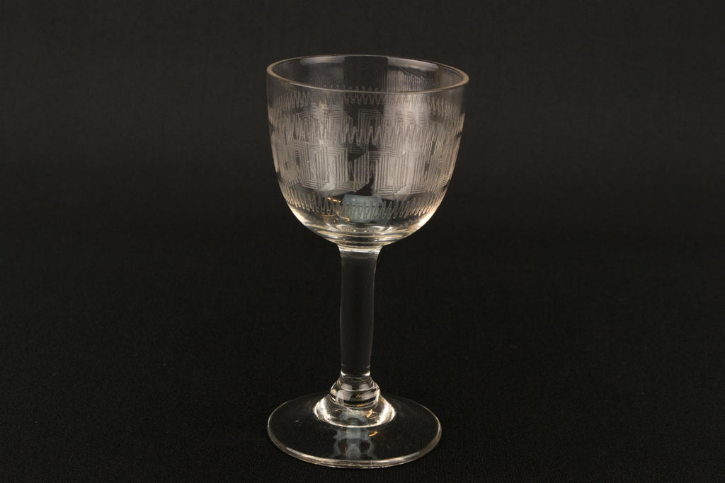 Small Engraved Port or Sherry Glass, English Early 1900s
