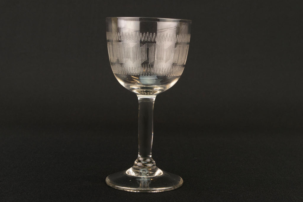 Small Engraved Port or Sherry Glass, English Early 1900s