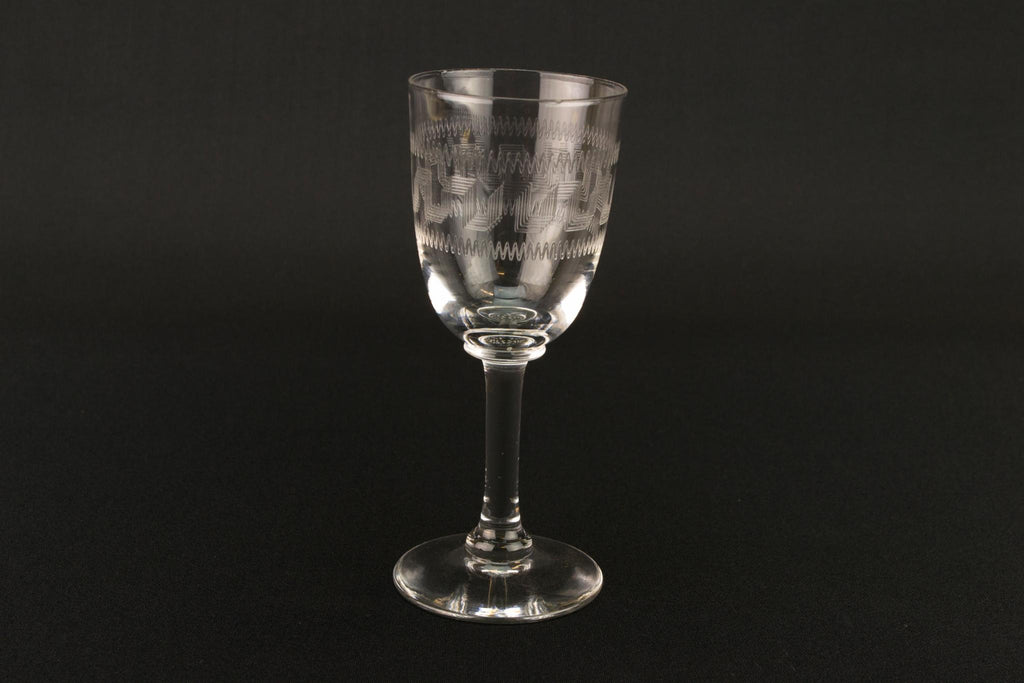 Small Engraved Edwardian Port Glass, English Early 1900s