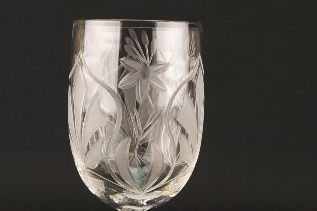 Airtwist Stem Cut Decoration Wine Glass, English 1930s