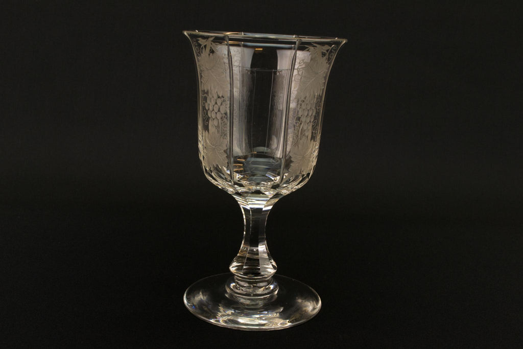 Grapes Engraved Wine Glass, English Early 1900s