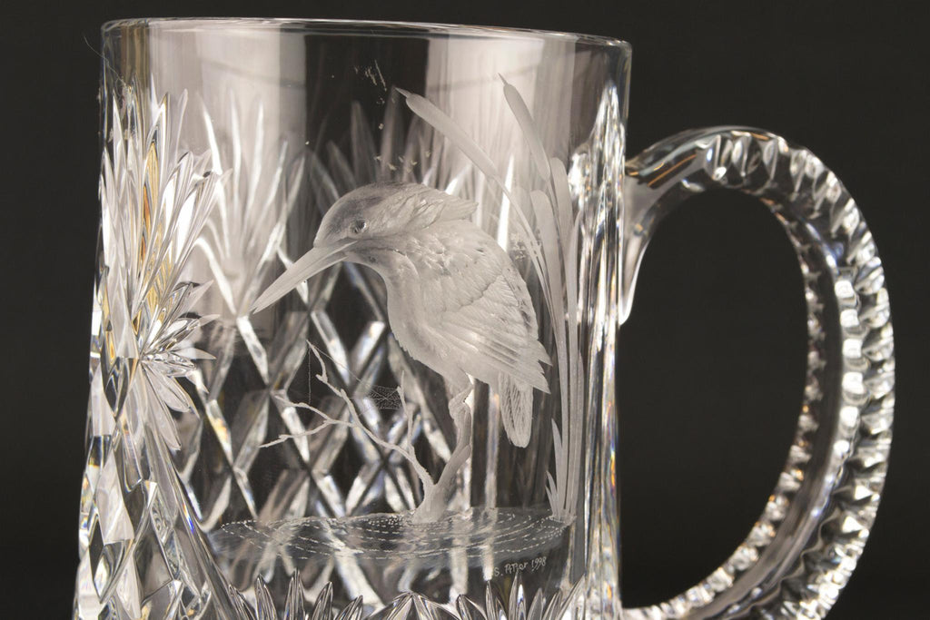 1 Pint Cut Glass Beer Tankard Kingfisher Design