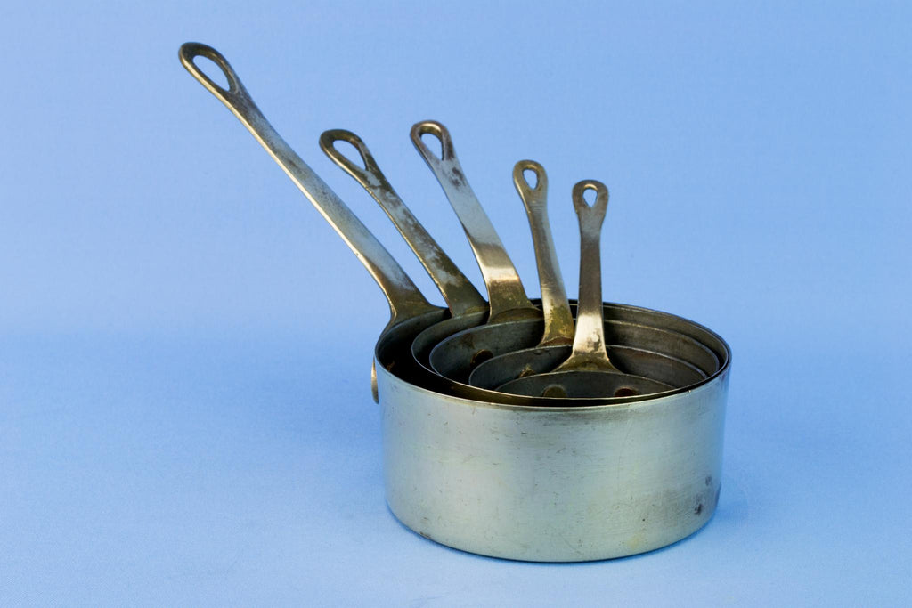 5 Brass Cooking Pana, English Mid 20th Century