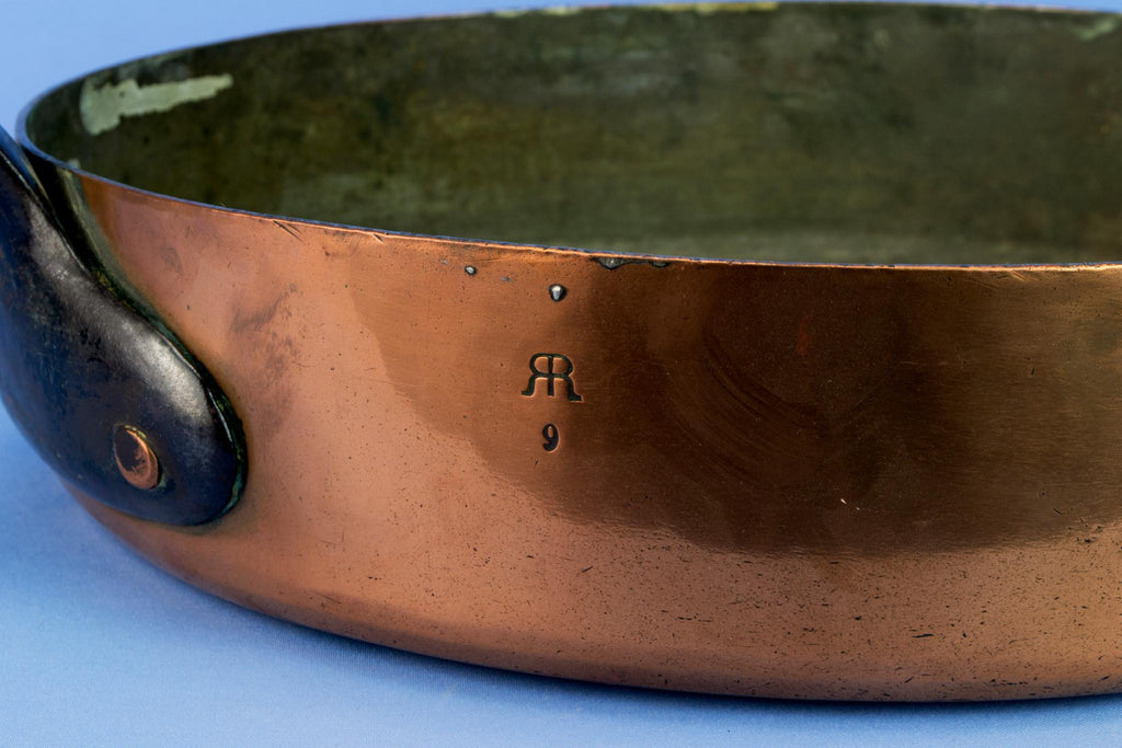 Large Copper Cooking Pan with Iron Handle