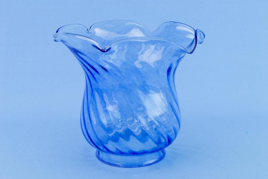 Blue Glass & Brass Victorian Oil Lamp, English Circa 1900
