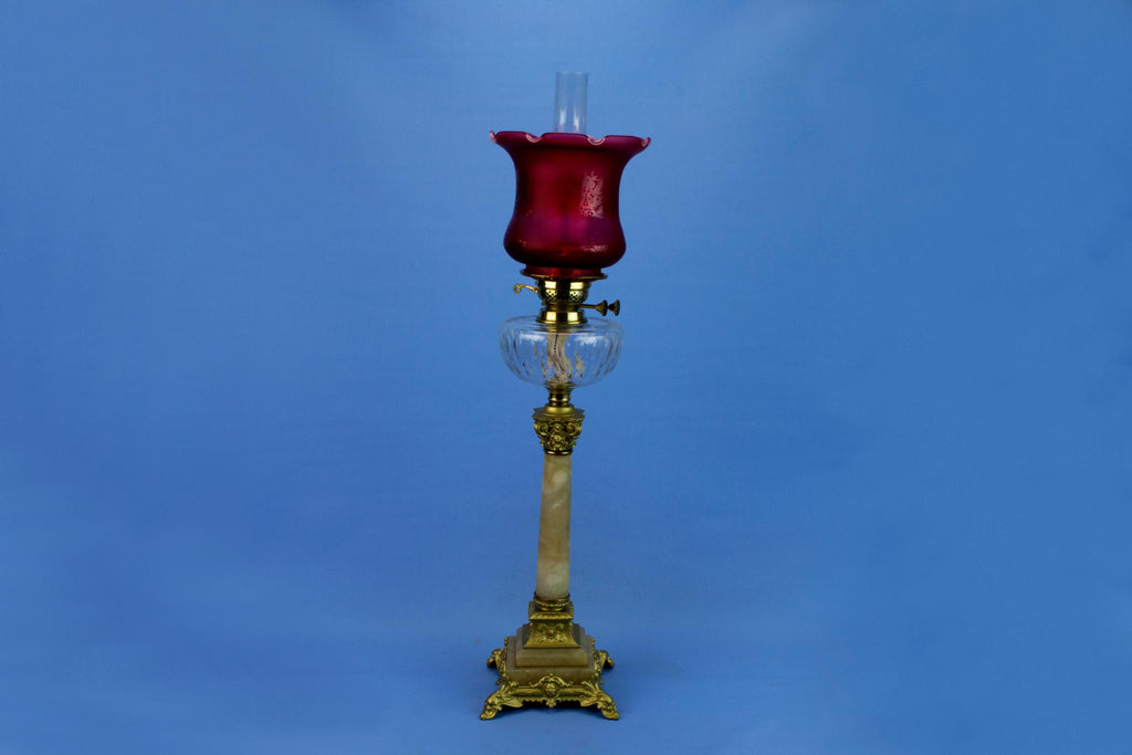Large Ruby Red Victorian Oil Lamp, English 19th Century
