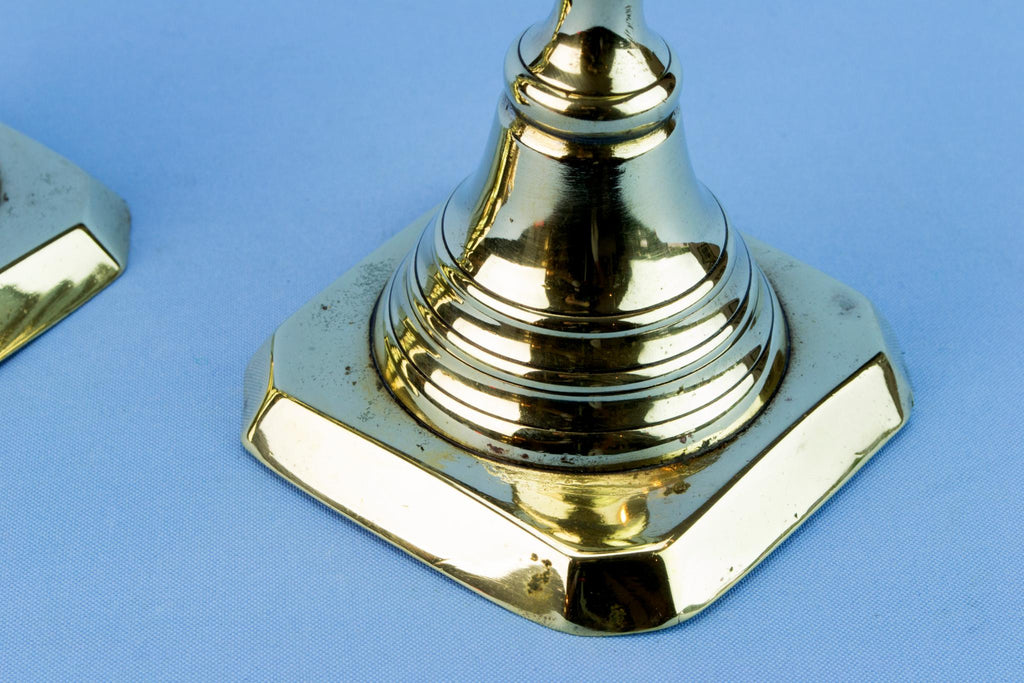 2 Brass Aesthetic Movement Candlesticks, English 19th Century