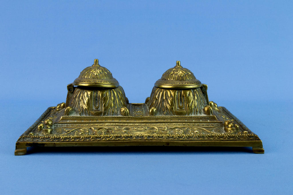 Brass Medium Victorian Double Inkwell, English Circa 1870