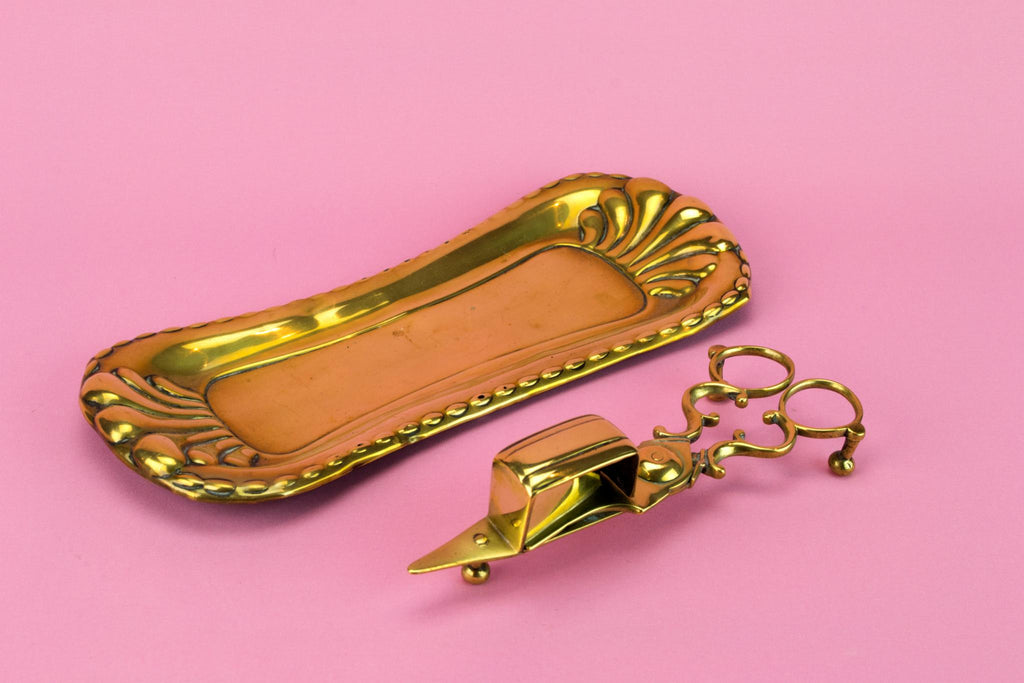 Brass Candle Snuffer on Tray, English 1860s