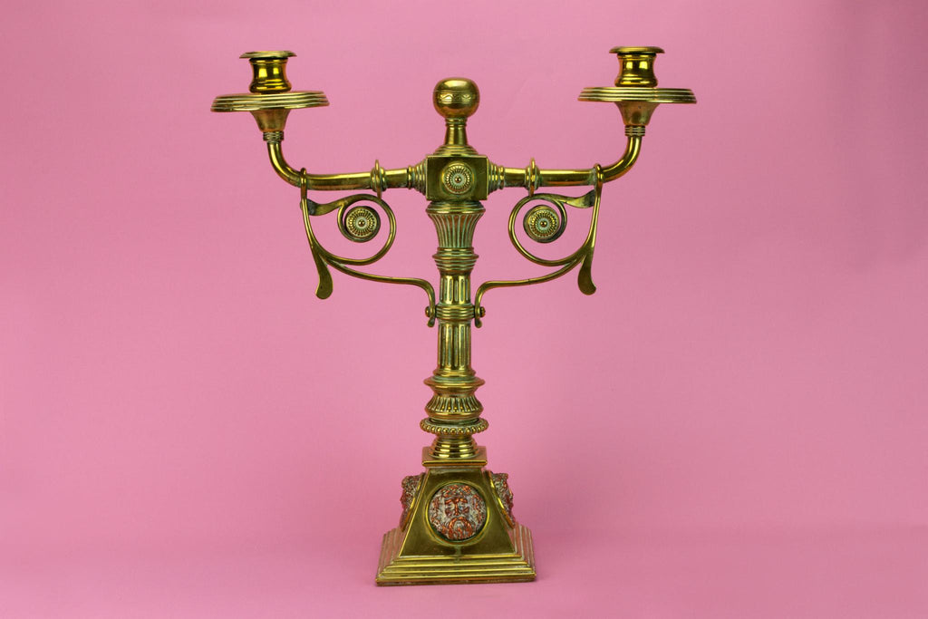 Large Brass & Copper Aesthetic Movement Candelabra, English 1860s
