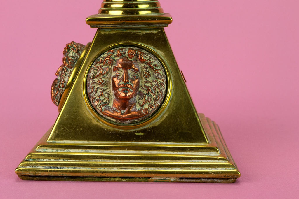 Large Brass & Copper Aesthetic Movement Candelabra, English 1860s